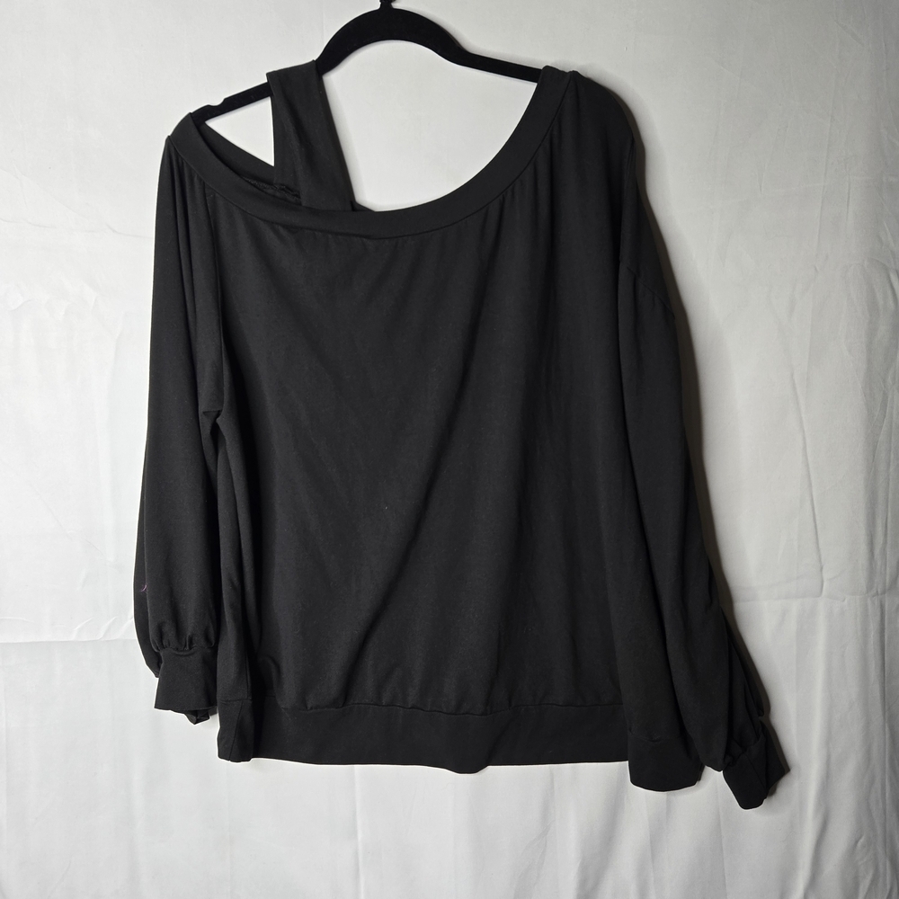 2X Black Off-Shoulder Sweatshirt Long Sleeve Relaxed Fit